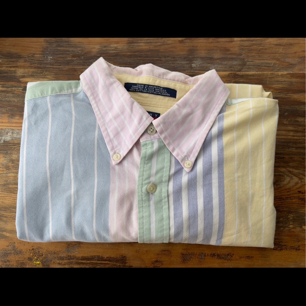 90s VTG Tommy Hilfiger Cotton Button Up Oversized Shirt Short Sleeveless